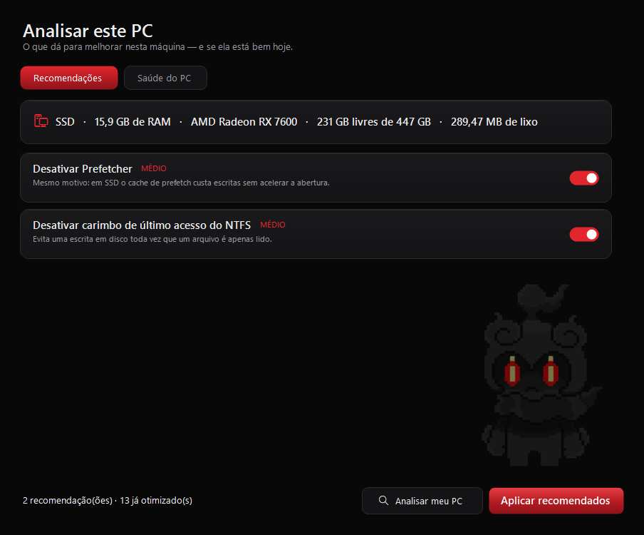 Tela Analisar do WinOptimizer